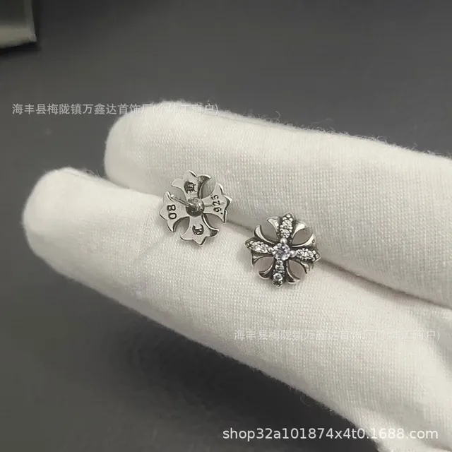 Chrome Hearts Cross Stud Earrings Pave Crystal