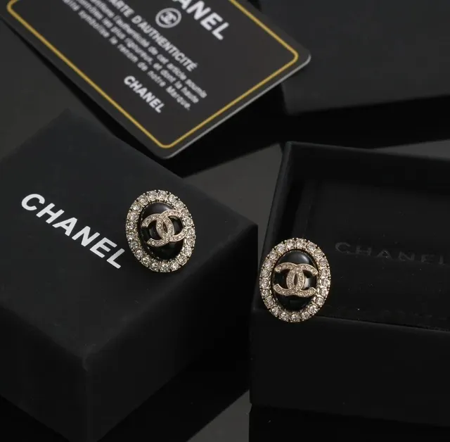 Chanel CC Logo Stud Earrings Crystal-Encrusted