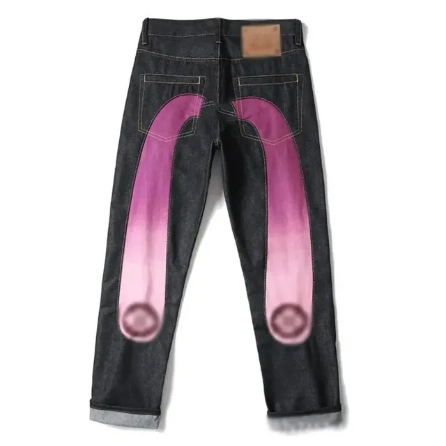 Evisu Raw Denim Jeans Gradient Pink Back Patch