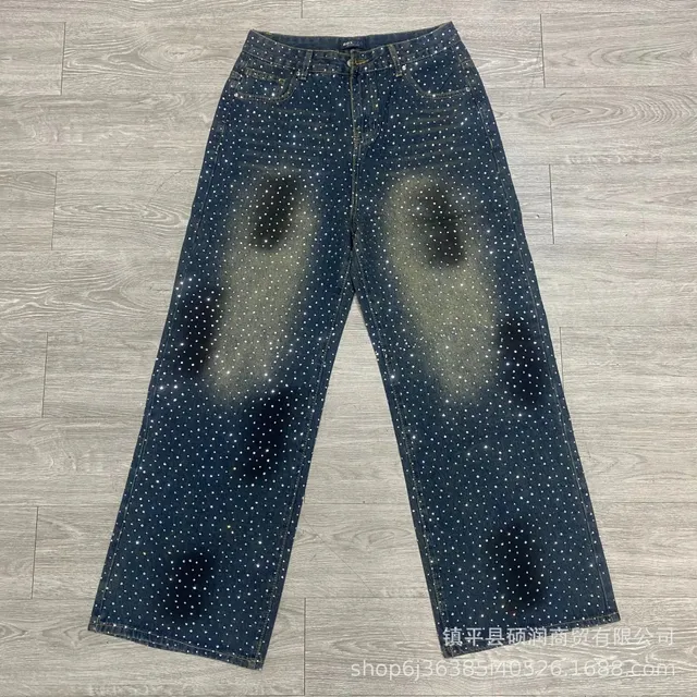 Denim Trousers Crystal-Embellished Acid Wash