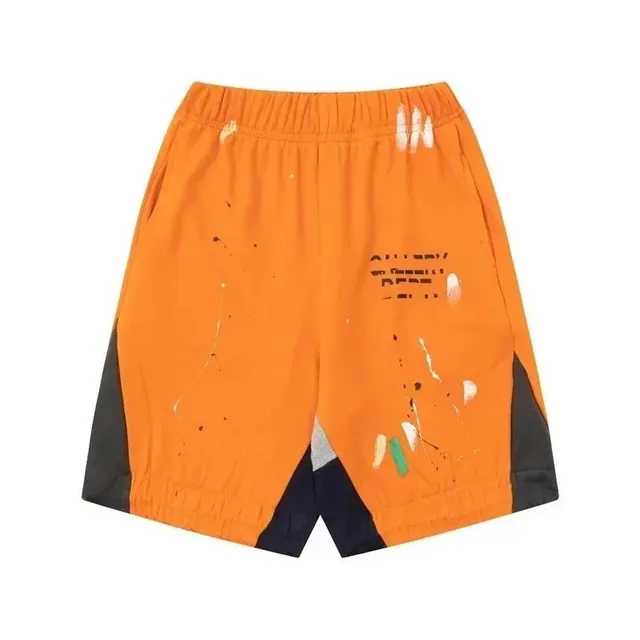 Gallery Dept. Paint Splatter Shorts Orange with Black Panels and Print