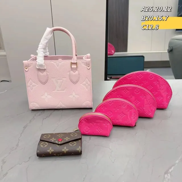 Louis Vuitton OnTheGo Tote and Accessories Set Monogram Empreinte Pink and Neon Pink