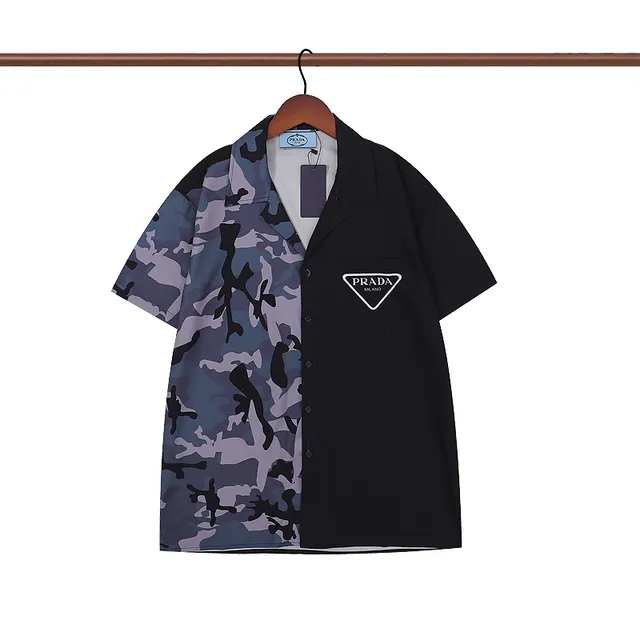 Prada Camp Collar Shirt Camo Split-Panel