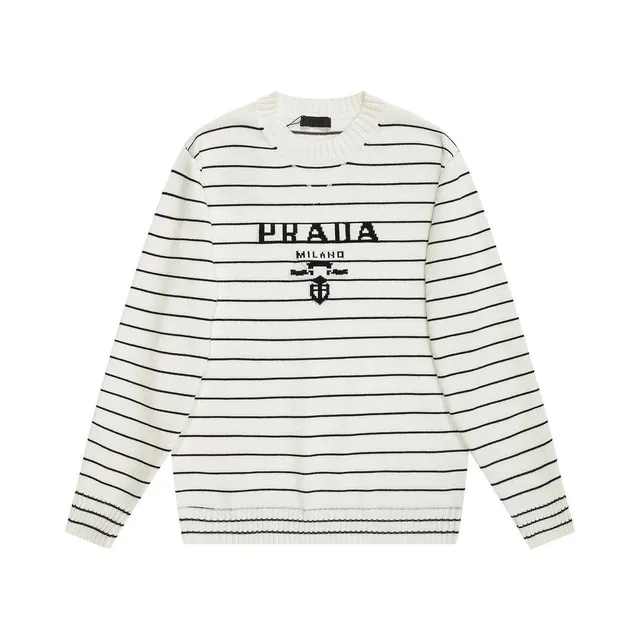 Prada Striped Knit Sweater Logo Intarsia