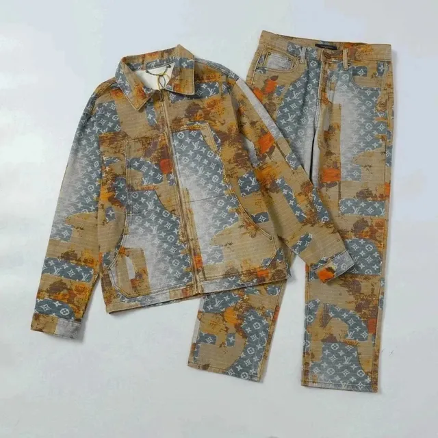 Louis Vuitton Denim Jacket and Pants Set Monogram Patchwork