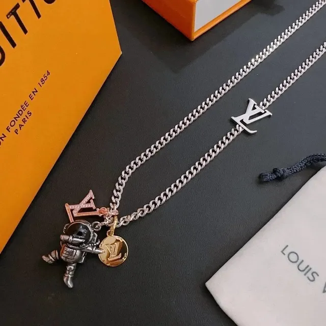 Louis Vuitton Chain Necklace Astronaut Charm with LV Logos