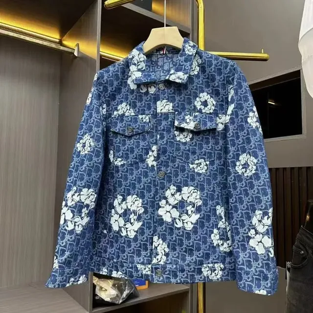Dior Denim Jacket Oblique Print with Floral Motif