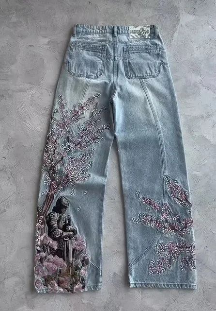 Denim Tears Embroidered Jeans Cherry Blossom Knight