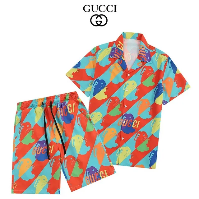 Gucci Printed Camp Collar Shirt and Shorts Set Multicolor GG Walrus Print