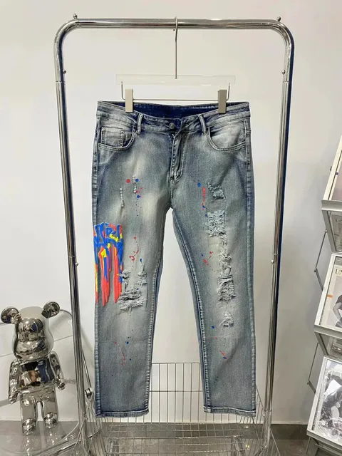 Jordan Distressed Paint-Splatter Jeans Artistic Splatter & Ripped