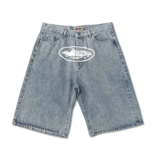 Corteiz Cargo Shorts Washed Denim with Logo Print