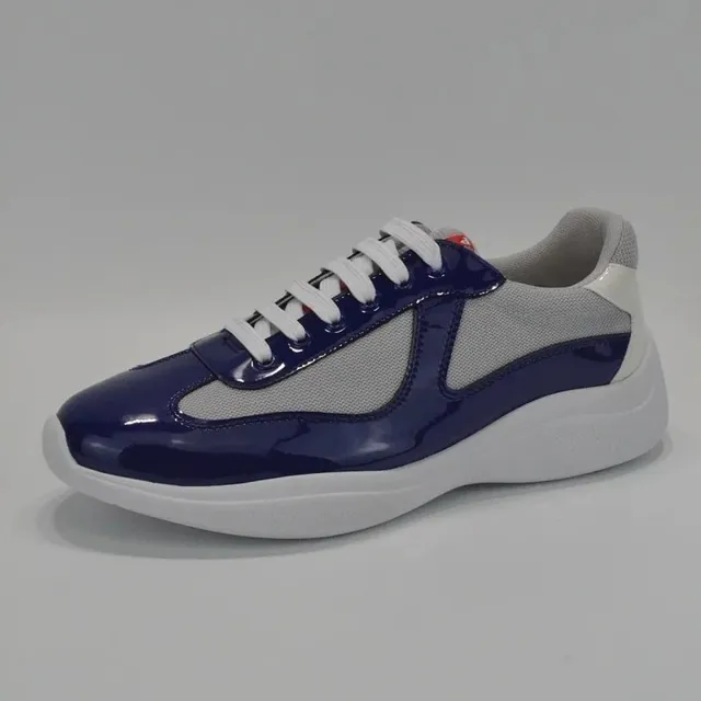 Prada Trainer Navy Patent and Mesh