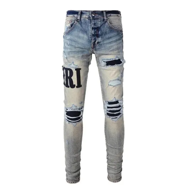 Amiri Distressed Skinny Jeans Logo Print Ripped