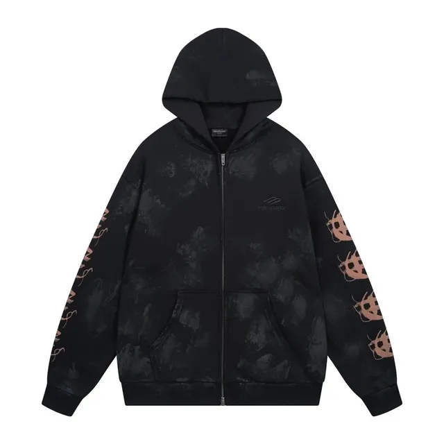 Balenciaga Zip-Up Hoodie Distressed Print