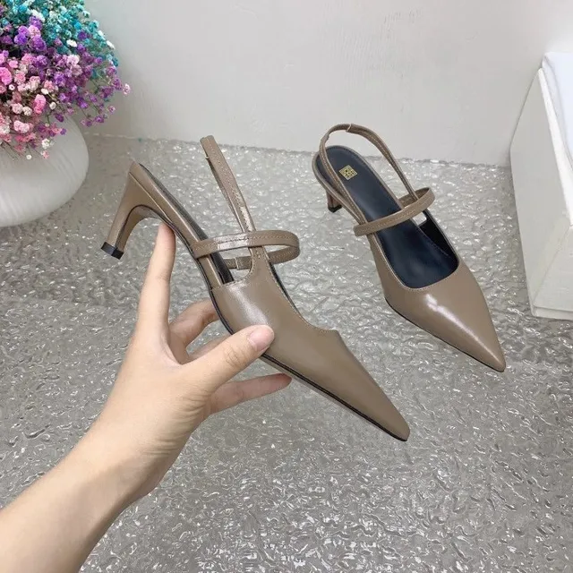 Pointed-Toe Slingback Heel Smooth Leather