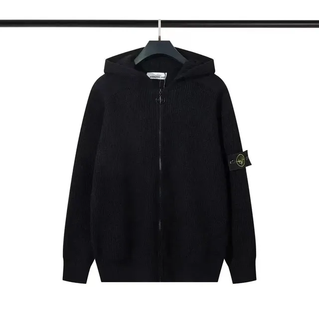 Stone Island Zip-Up Hooded Sweater Black