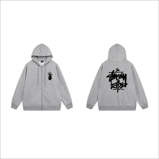 Stüssy Zip-Up Hoodie Bape Crown Logo