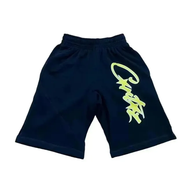 Corteiz Logo Shorts Navy with Yellow Script