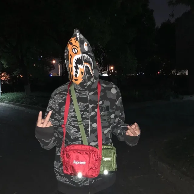 BAPE × Supreme Shark Hoodie Tiger Camo
