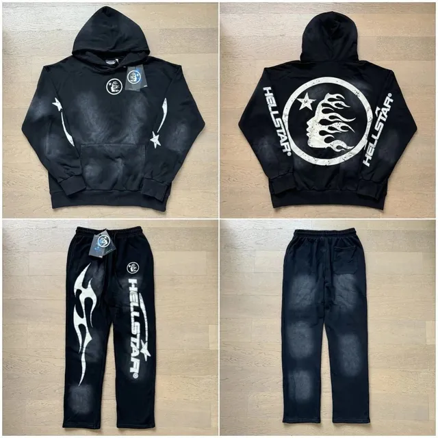 Hellstar Hoodie and Joggers Set Flame Logo Print