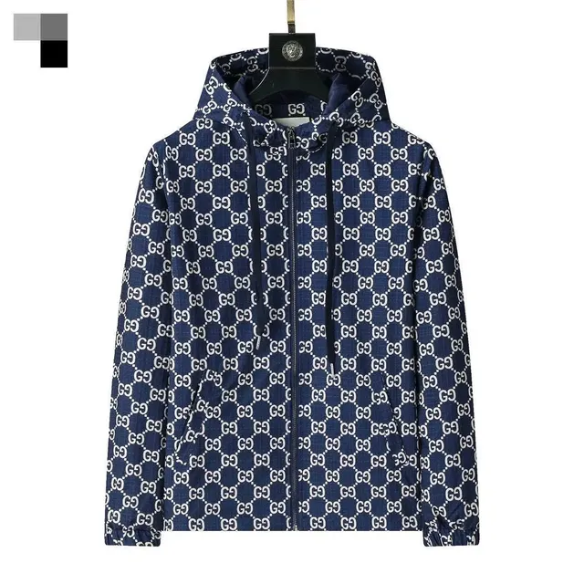 Gucci GG Print Hooded Jacket Navy with White GG Logo