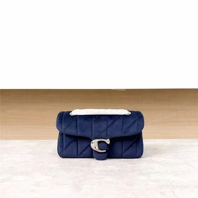 Coach Quilted Crossbody Navy Velvet with Silver C-Turn Lock