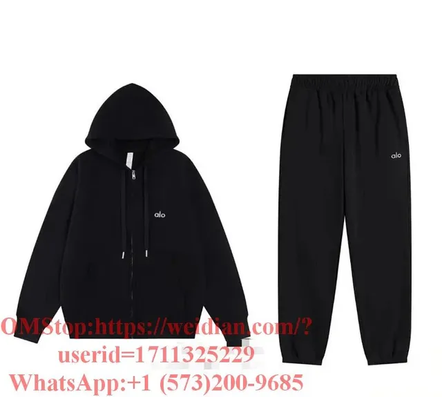Alo Yoga Zip-Up Hoodie and Joggers Set Black Logo