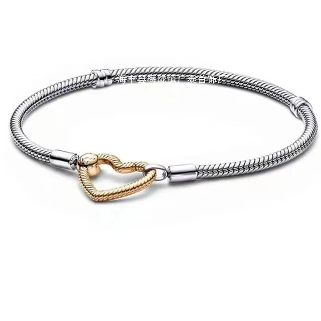 Pandora Heart Bangle Two-Tone Snake Chain
