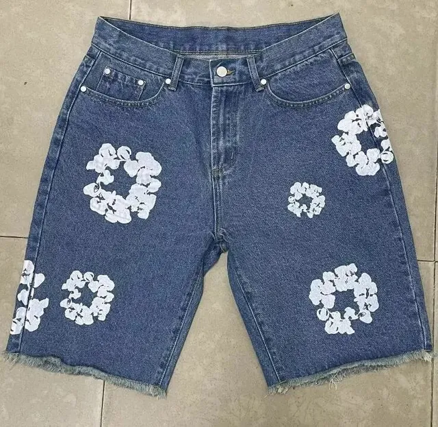 Denim Shorts Floral Appliqué