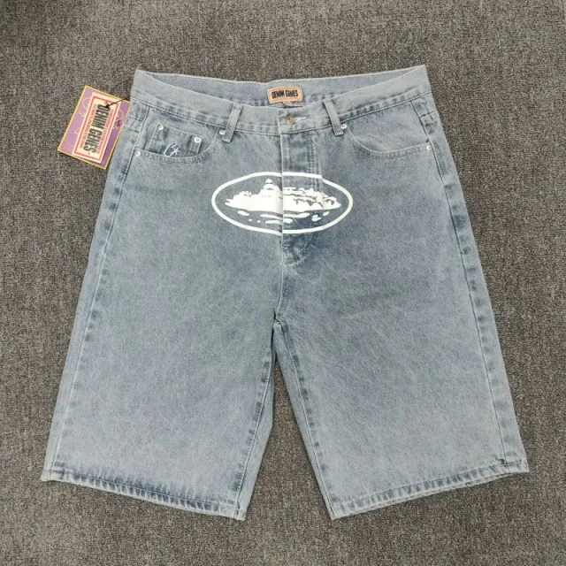 牛仔印花蓝色短裤