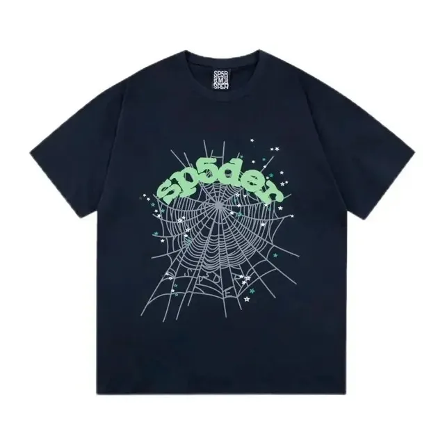 Sp5der Spider Web Graphic Tee Green Logo with Stars
