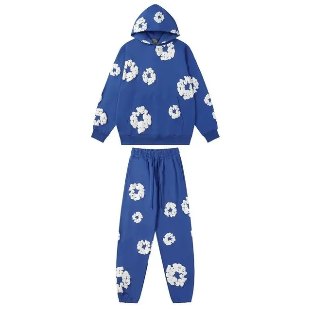 Gallery Dept. Floral Print Hoodie and Joggers Set Blue with White 3D Floral Appliqué
