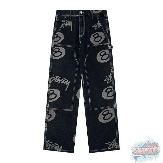 Stüssy Printed Denim Trousers 8-Ball Graphic