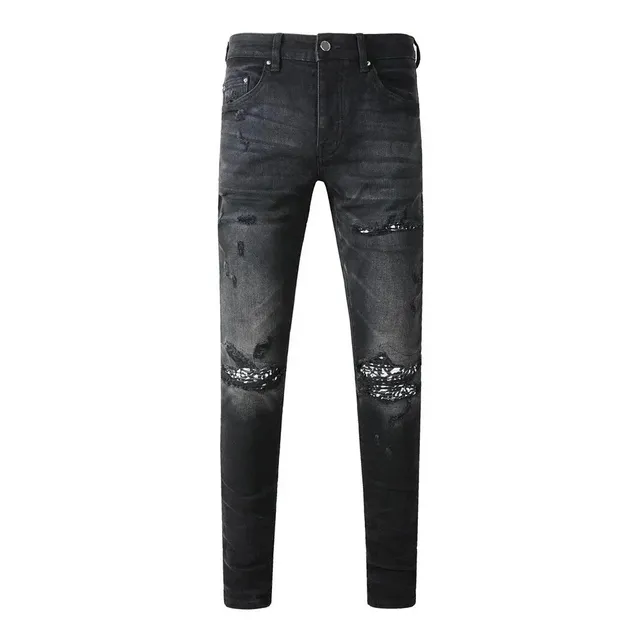 Diesel Distressed Slim Fit Jeans Black Wash with Embellished Rips