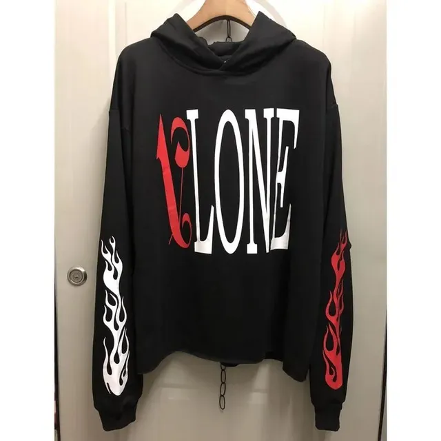 Off-White Cropped Hoodie Flame Print
