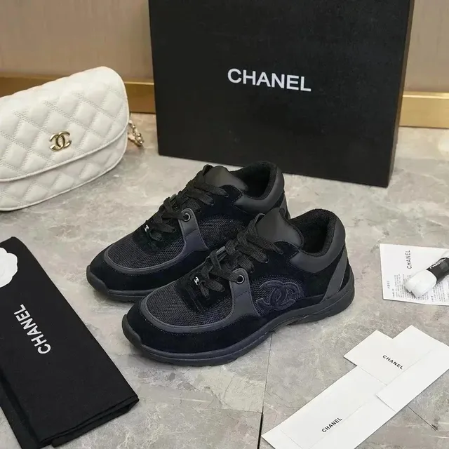 Chanel Trainer Black Mesh Suede
