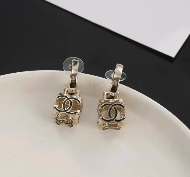 Chanel CC Hoop Earrings Silver-tone with Black Enamel