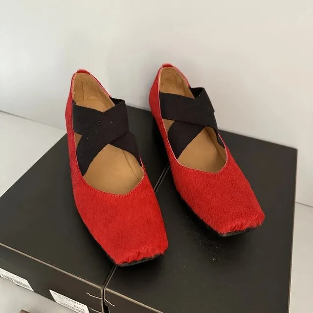 Miu Miu Square-Toe Loafer Haircalf with Cross Strap