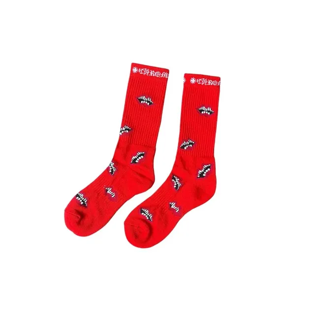 Chrome Hearts Lips Socks Red with Black Lips Print