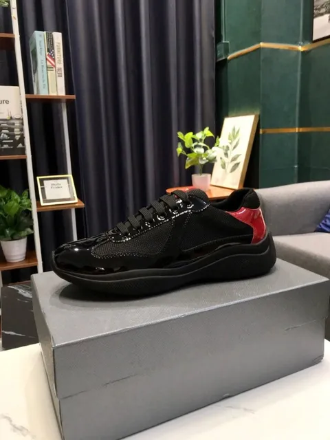 Prada Linea Rossa Sneaker Black Patent with Red Heel