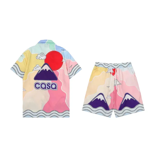 Casablanca Printed Short-Sleeve Shirt and Shorts Set Mount Fuji Graphic