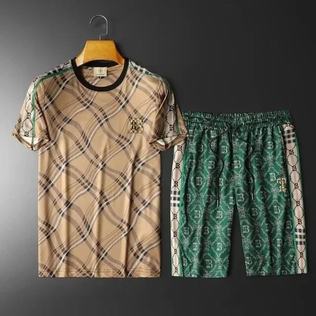 Burberry Checkered T-Shirt and Shorts Set Monogram Print