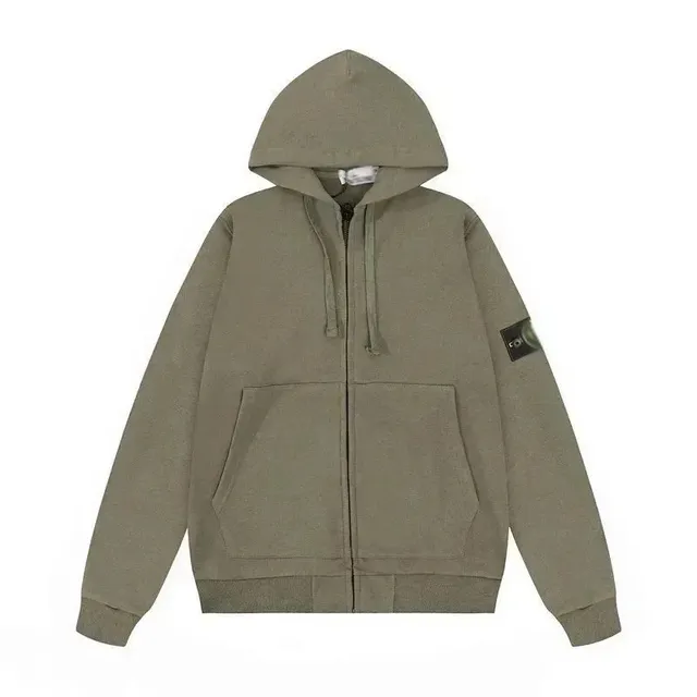 Stone Island Zip-Up Hoodie Olive Green