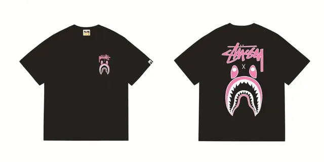 Stüssy Shark Tee Stussy x BAPE Pink Shark