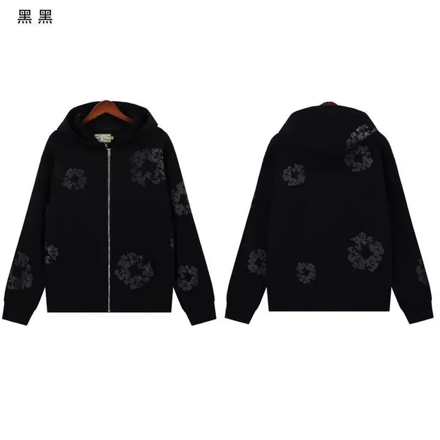 Zip-Up Hoodie Floral Embroidered