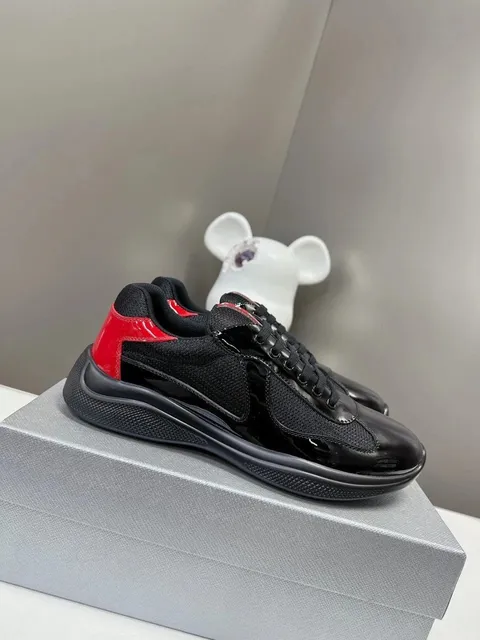 Prada Re-Nylon Trainer Black with Red Patent Accents