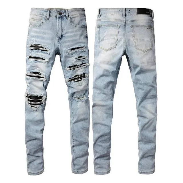 Amiri Distressed Slim Fit Jeans Light Wash with Heavy Rips