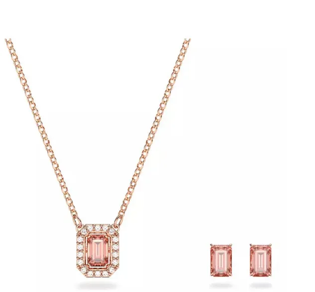 Sugar cube smart rose gold necklace and earrings set