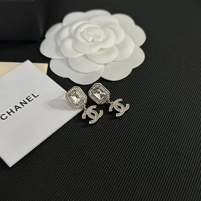 Chanel CC Earrings Crystal-Embellished Octagon