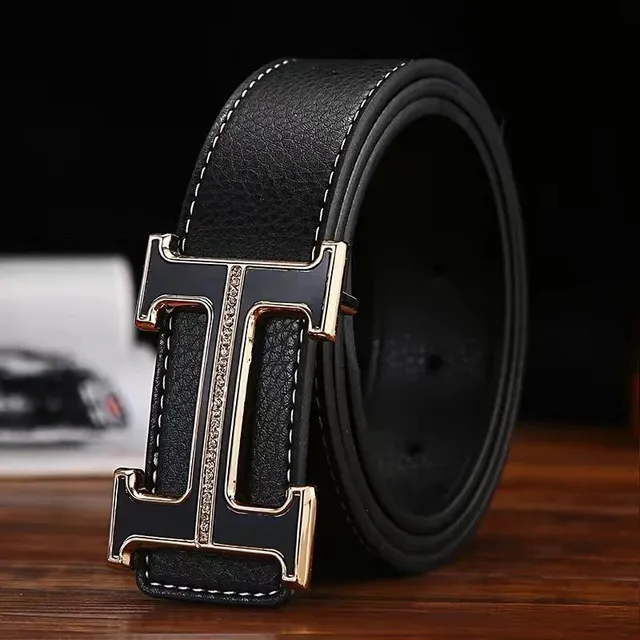 Hermès H Belt Black with Gold Hardware and Crystals